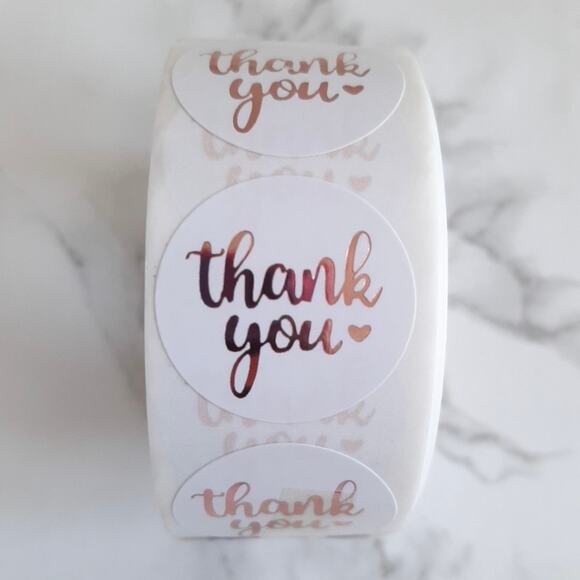 New 500 Piece Roll Self-Adhesive Rose Gold Thank You Stickers - Picture 4 of 4